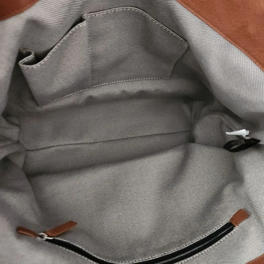 Vince Camuto Edena Tote Blue and Brown Leather‎ and Denim Colorblocked Bag